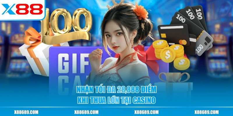 Nhận tối đa 28,888 điểm khi thua lớn tại Casino
